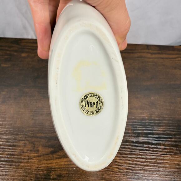 Pier 1 Imports White Ceramic Vase – Modern Oval Wide Mouth – Made in Japan - Picture 5 of 6